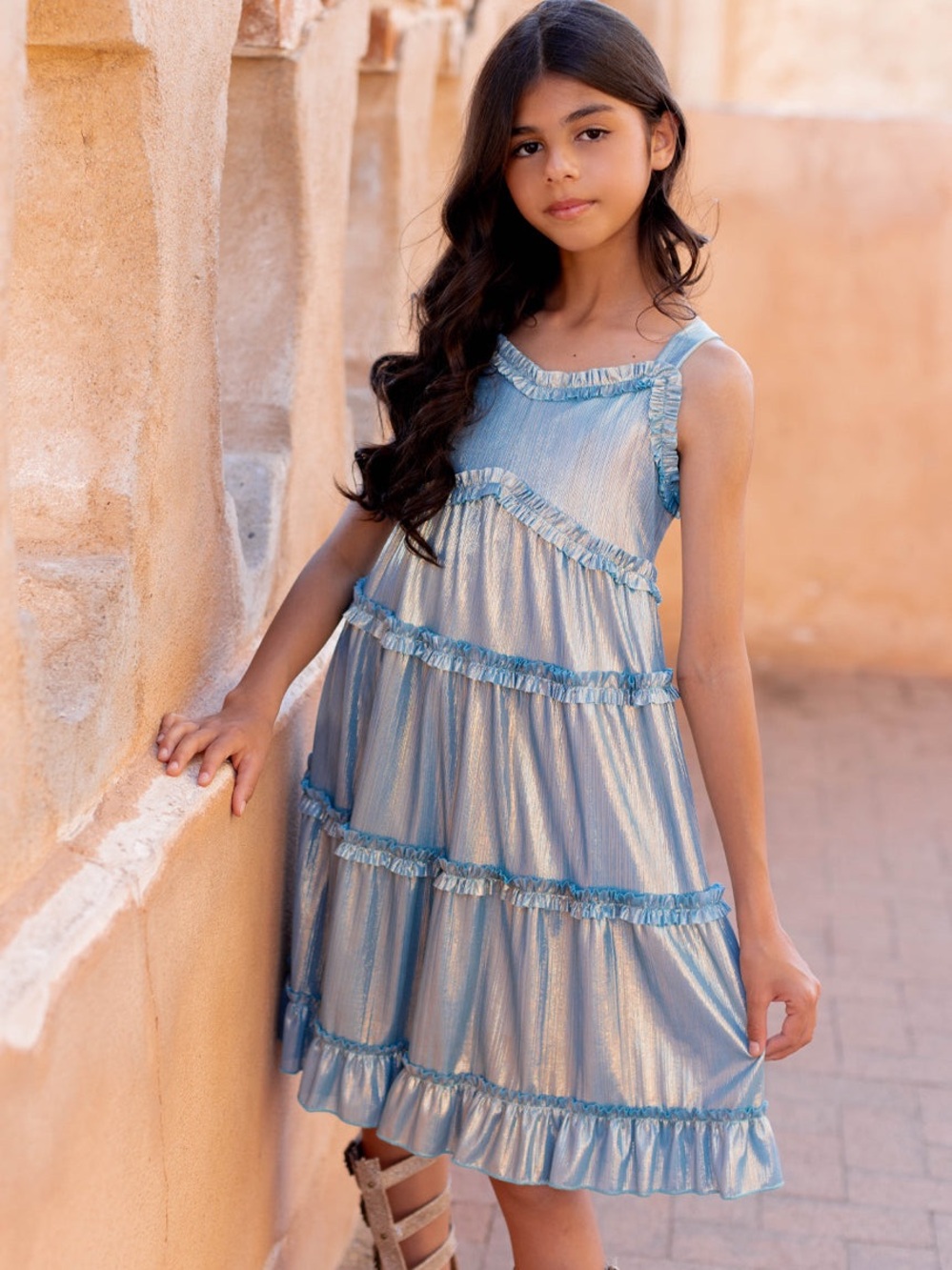 Joyfolie Girl Darana Dress in Metallic Blue size 4T NWT